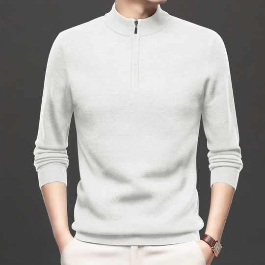 Herren-Strickpullover mit Stehkragen und halbem Reißverschluss