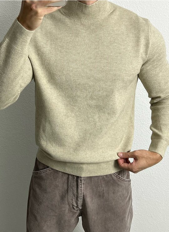 Herren-Strickpullover, Stehkragen, körperbetont