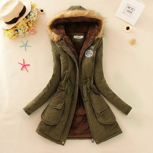 Damen Gefütterter Parka mit Kunstfellkapuze und Kordelzug-Taillierung Shop Nory