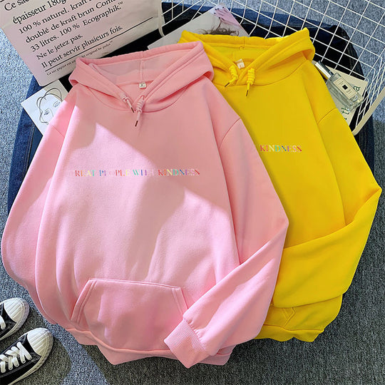 Damen nan lässiger Oversize-Kapuzenpullover mit holografischem Schriftzug, Kängurutasche und angerautem Fleece Shop Nory