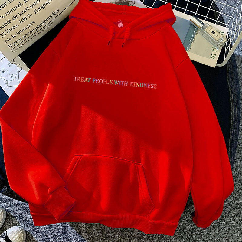 Damen nan lässiger Oversize-Kapuzenpullover mit holografischem Schriftzug, Kängurutasche und angerautem Fleece Shop Nory