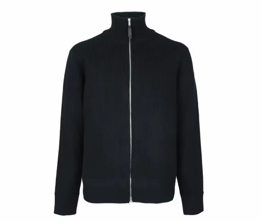 Herren-Strickjacke mit Stehkragen und Doppelreißverschluss