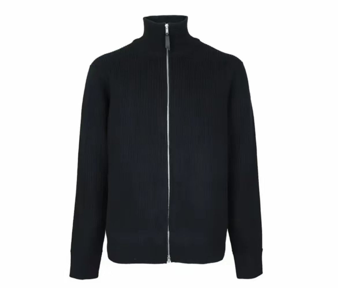 Herren-Strickjacke mit Stehkragen und Doppelreißverschluss