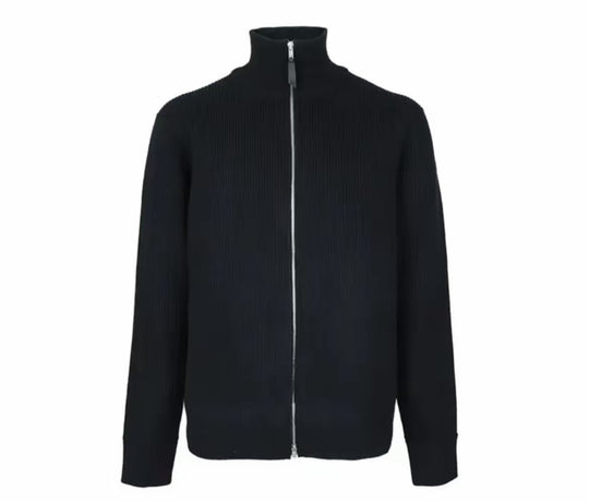 Herren-Strickjacke mit Stehkragen und Doppelreißverschluss