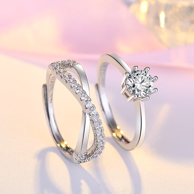 Damen-Verlobungsring mit kunstvollem Zirkonia-Besatz und eleganter Drahtarbeit Shop Nory