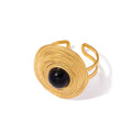 Ring geometrisch mit schwarzer Kugel in Edelstahl - 18k vergoldet | Shop Nory
