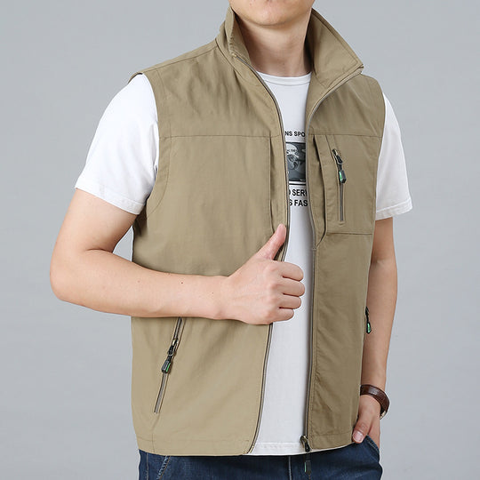 Herren Leichte Utility-Weste mit Stehkragen, Reißverschluss‑Front und Mehrfach‑Zip‑Taschen Shop Nory