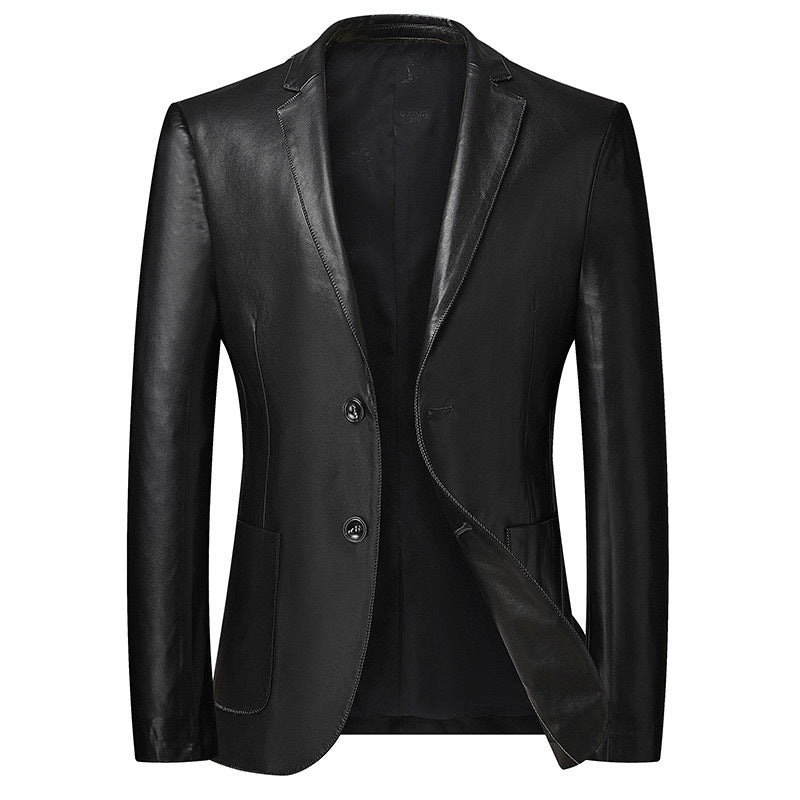 Herren Elegantes Zweiknopf-Lederblazer im Sakko-Stil mit schmaler Passform Shop Nory