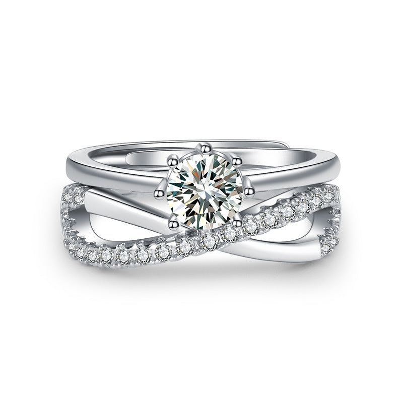 Damen-Verlobungsring mit kunstvollem Zirkonia-Besatz und eleganter Drahtarbeit Shop Nory