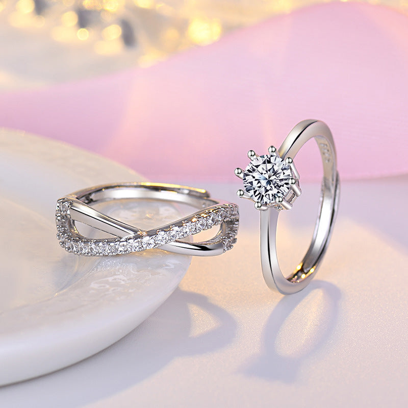 Damen-Verlobungsring mit kunstvollem Zirkonia-Besatz und eleganter Drahtarbeit Shop Nory