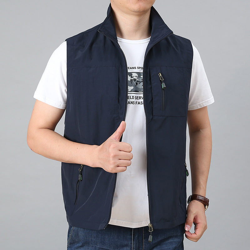 Herren Leichte Multifunktionale Outdoor-Weste mit Reißverschlusstaschen und Stehkragen Shop Nory