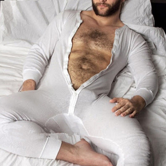 Unisex nan Einteiliger Langarm-Schlafanzug mit durchgehender Knopfleiste und elastischen Bündchen