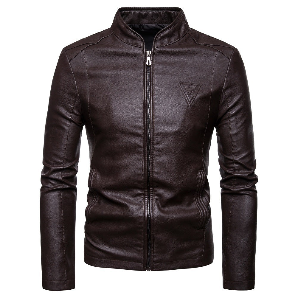 Herren Schlanker Kunstleder-Moto-Blouson mit ergonomischen Nähten und geprägtem Markenlogo Shop Nory