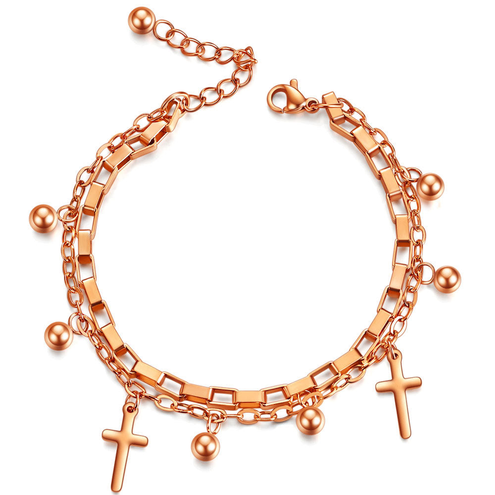 Damen Armband mit eleganter Kettenstruktur und trendigem Kreuzanhänger Shop Nory