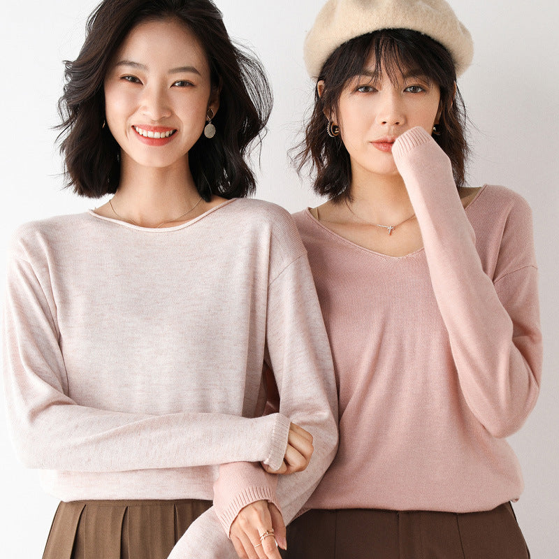 Damen Lässiger Feinstrick V-Ausschnitt Pullover mit überschnittenen Schultern Shop Nory