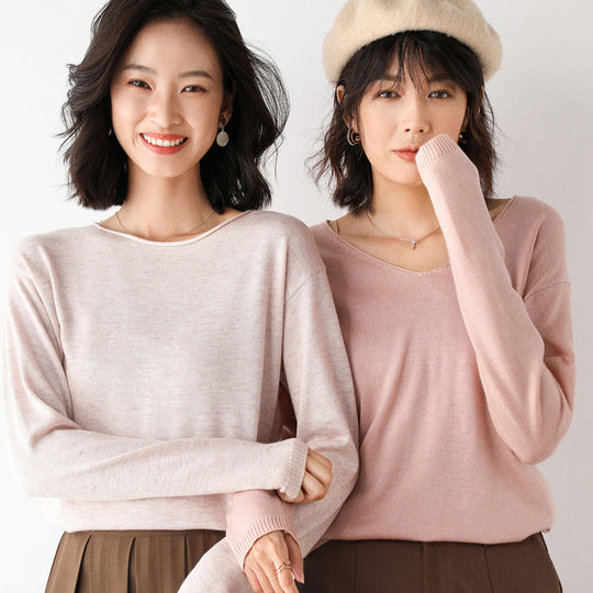 Damen Lässiger Feinstrick V-Ausschnitt Pullover mit überschnittenen Schultern Shop Nory