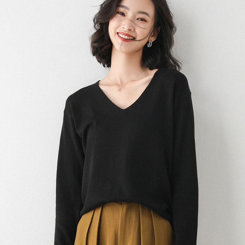 Damen Lässiger Feinstrick V-Ausschnitt Pullover mit überschnittenen Schultern Shop Nory