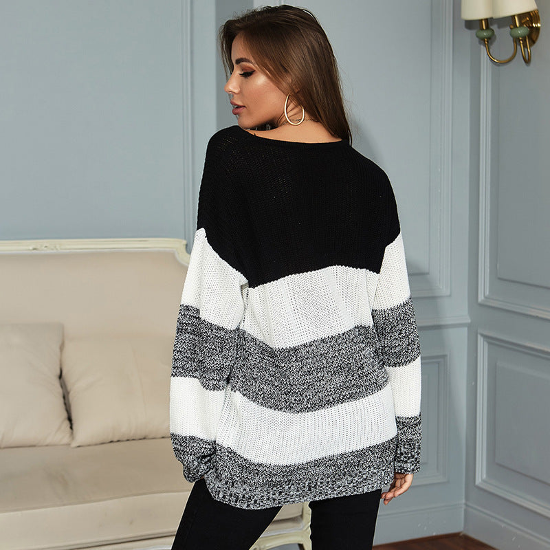 Damen Oversize Longpullover mit Blockstreifen und Rundhalsausschnitt Shop Nory
