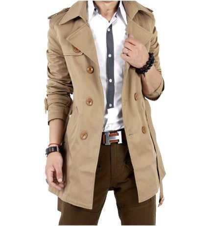 Herren eleganter Trenchcoat mit praktischen Knopfdetails und stilvollen Taschen