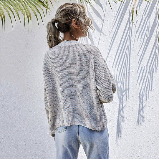 Damen Lässiger Strickcardigan mit V-Ausschnitt, Knopfleiste und Eingrifftaschen Shop Nory