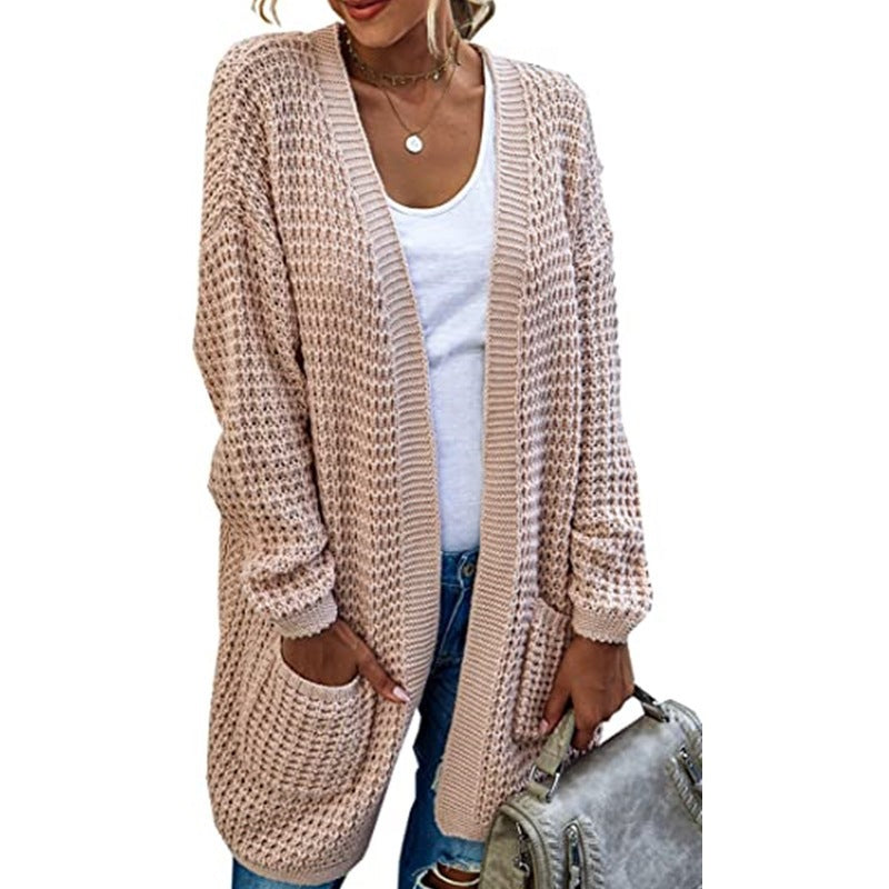 Damen Grobstrick-Cardigan mit lässiger Passform und tiefen Taschen Shopnory