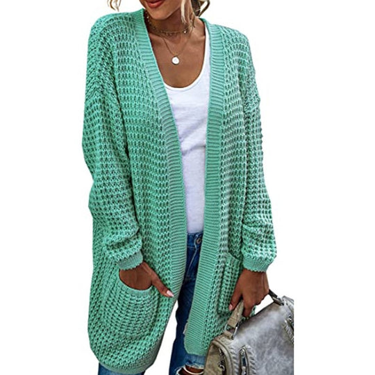 Damen Grobstrick-Cardigan mit lässiger Passform und tiefen Taschen Shopnory