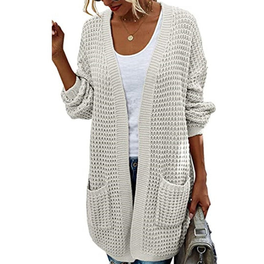 Damen Grobstrick-Cardigan mit lässiger Passform und tiefen Taschen Shopnory