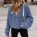 Damen Grobstrick-Cardigan mit tiefem V-Ausschnitt und Holzknopfdetails