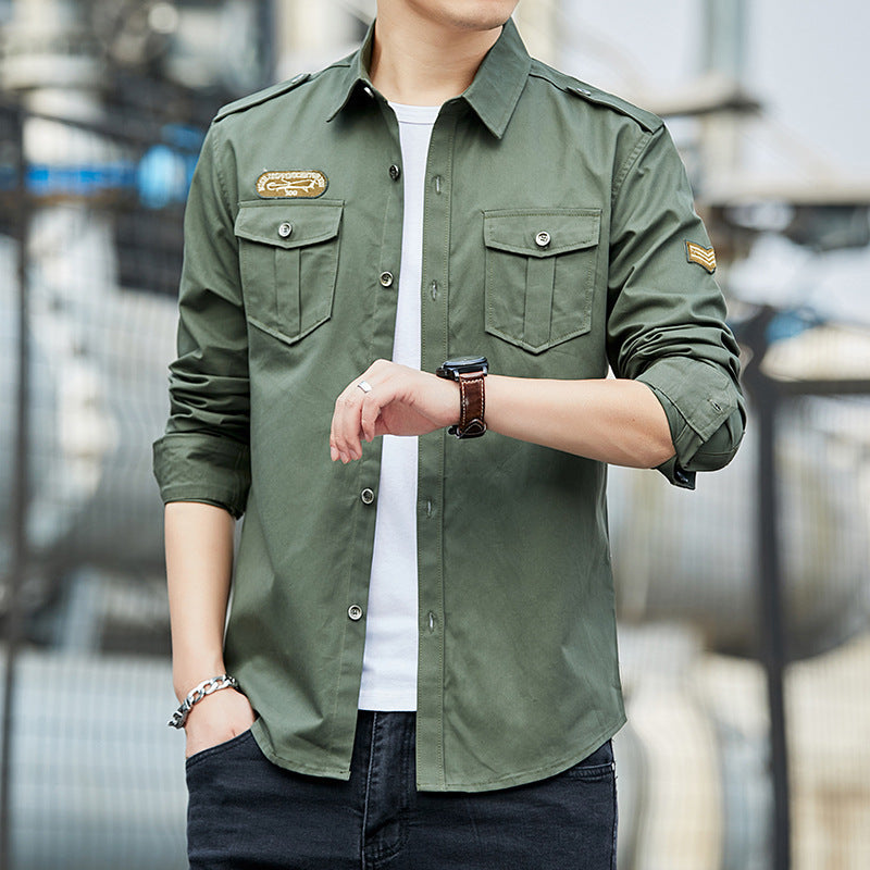 Herren Baumwoll-Fieldshirt im Military-Look mit Schulterepauletten und Brustpattentaschen Shop Nory
