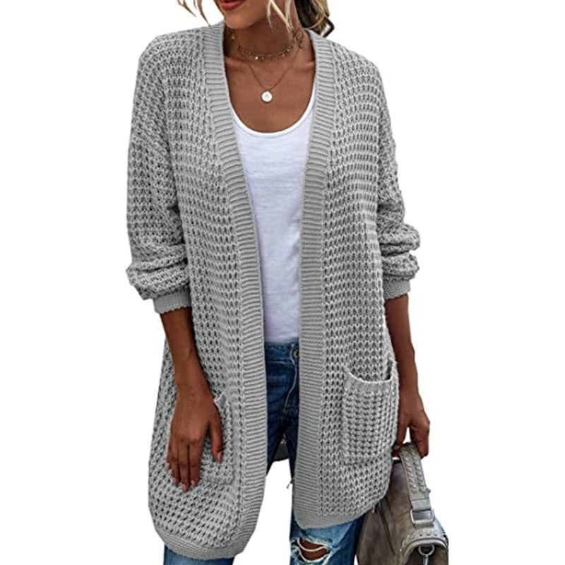 Damen Grobstrick-Cardigan mit lässiger Passform und tiefen Taschen Shopnory