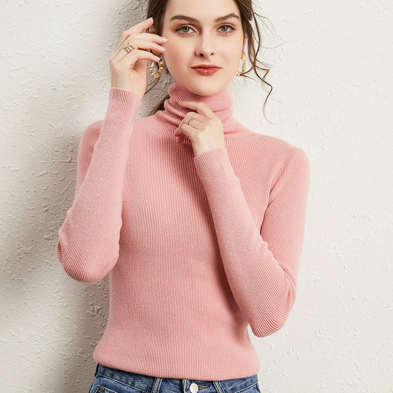Damen Figurnaher Rippstrick-Rollkragenpullover mit kurzem Saum und weichem Fall Shop Nory