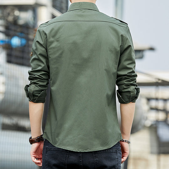 Herren Baumwoll-Fieldshirt im Military-Look mit Schulterepauletten und Brustpattentaschen Shop Nory