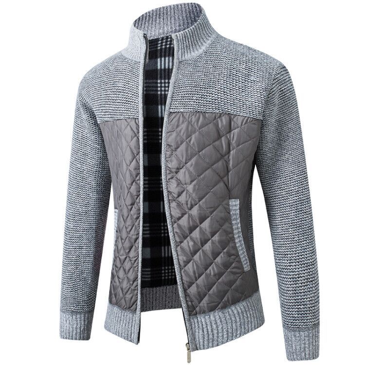 Herren gesteppter Strickcardigan mit Stehkragen, Thermofutter und Reißverschluss Shop Nory