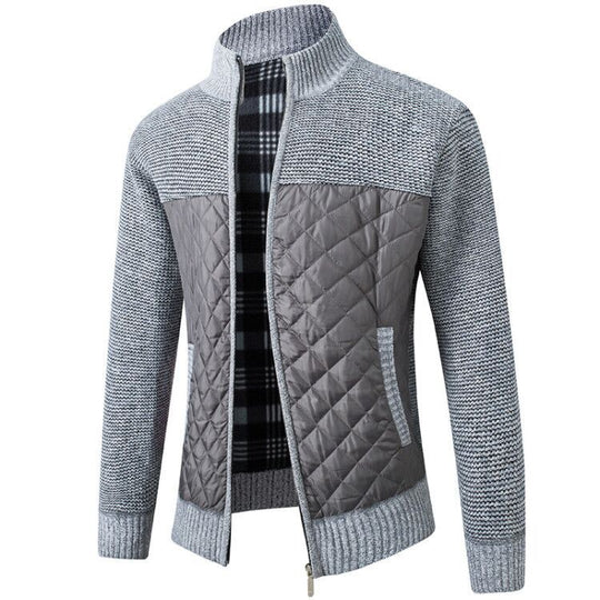 Herren gesteppter Strickcardigan mit Stehkragen, Thermofutter und Reißverschluss Shop Nory