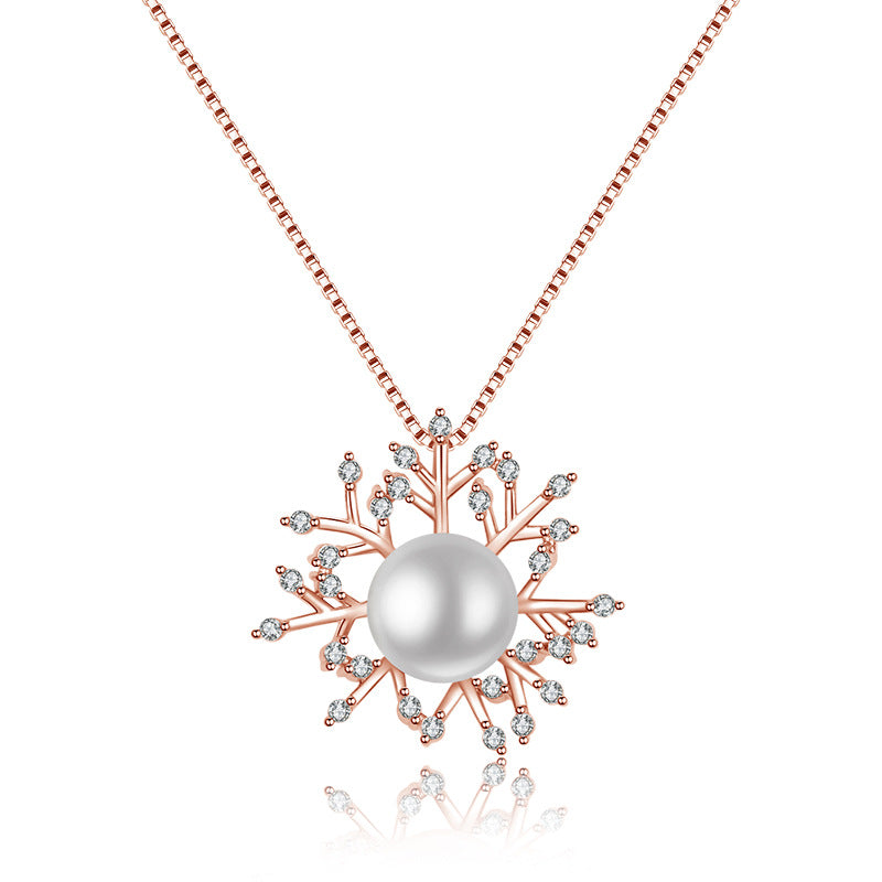 Damen Halskette mit elegantem Schneeflockenanhänger und luxuriöser Perle Shop Nory