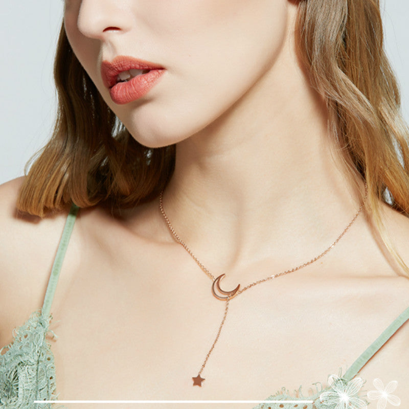 Damen Halskette mit Mond- und Sternanhänger Shop Nory