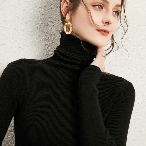 Damen Figurnaher Rippstrick-Rollkragenpullover mit kurzem Saum und weichem Fall Shop Nory