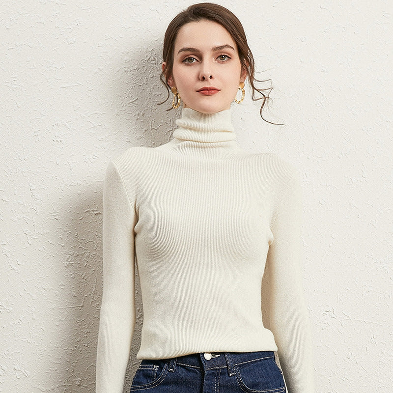 Damen Figurnaher Rippstrick-Rollkragenpullover mit kurzem Saum und weichem Fall Shop Nory