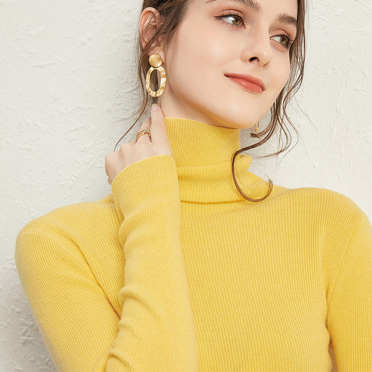 Damen Figurnaher Rippstrick-Rollkragenpullover mit kurzem Saum und weichem Fall Shop Nory