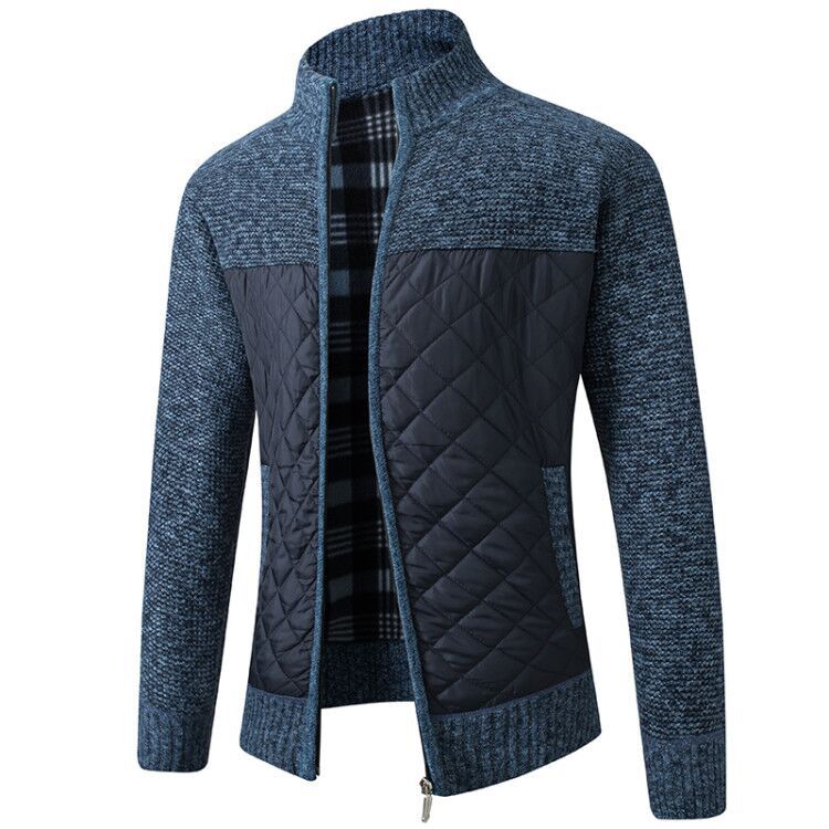 Herren gesteppter Strickcardigan mit Stehkragen, Thermofutter und Reißverschluss Shop Nory
