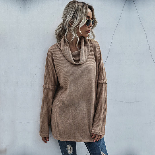 Damen Gerippter Feinstrick-Longsleeve mit Rollkragen, Seitenschlitzen und verlängertem Rückenteil Shop Nory