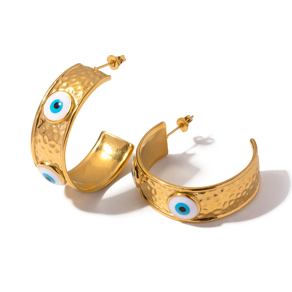 Creolen "Nazar" Evil Eye in Edelstahl - 18k vergoldet | Shop Nory