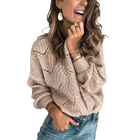 Damen Oversize Grobstrickpullover mit Ajourmuster und weitem Rundhalsausschnitt Shop Nory