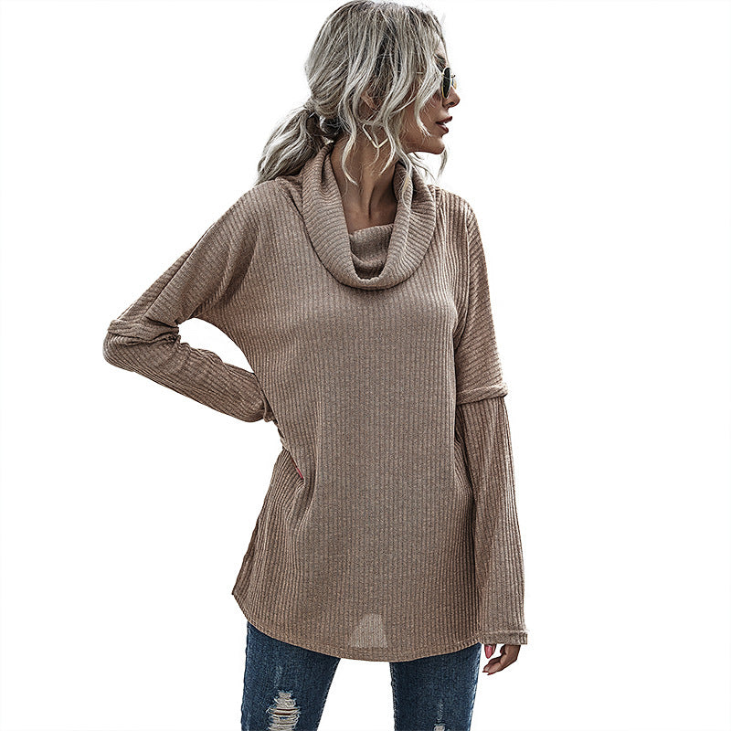 Damen Gerippter Feinstrick-Longsleeve mit Rollkragen, Seitenschlitzen und verlängertem Rückenteil Shop Nory