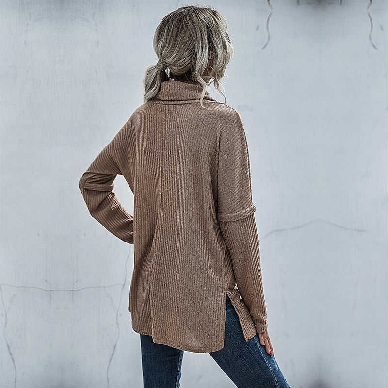 Damen Gerippter Feinstrick-Longsleeve mit Rollkragen, Seitenschlitzen und verlängertem Rückenteil Shop Nory