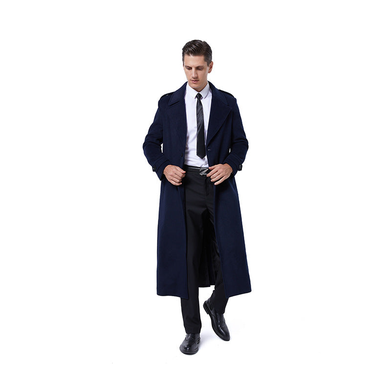 Herren Bodenlanger Wollmix-Übermantel mit schmalem Schalkragen und strukturierter Weboptik Shop Nory