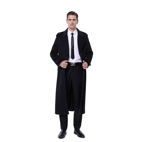 Herren Maxilanger Mantel aus Wollmix mit Bindegürtel, Epauletten und klassischem Revers Shop Nory