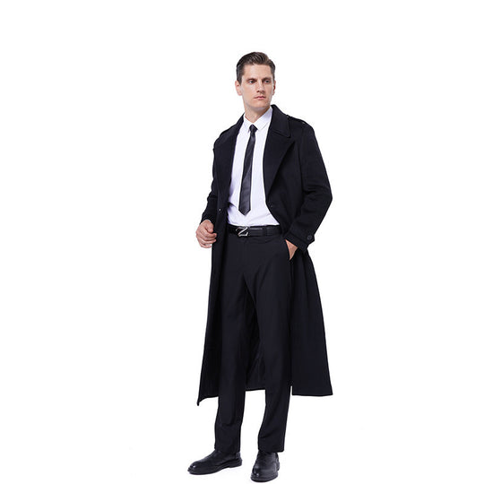 Herren Einreihiger maxilanger Wollmantel mit Bindegürtel und Schulterklappen Shop Nory