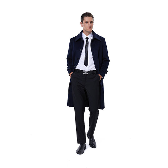 Herren Langmantel aus Wollmix mit schlichter Knopfleiste und verstellbaren Manschetten Shop Nory
