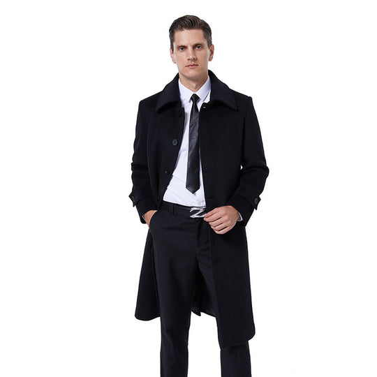 Herren Langmantel aus Wollmix mit schlichter Knopfleiste und verstellbaren Manschetten Shop Nory